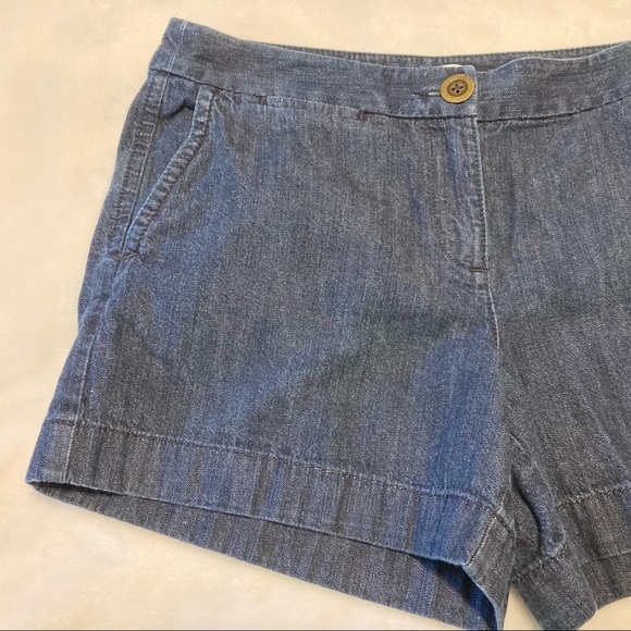 Ann Taylor LOFT Flat Front Dark Denim Jean Shorts 4 - Picture 5 of 14